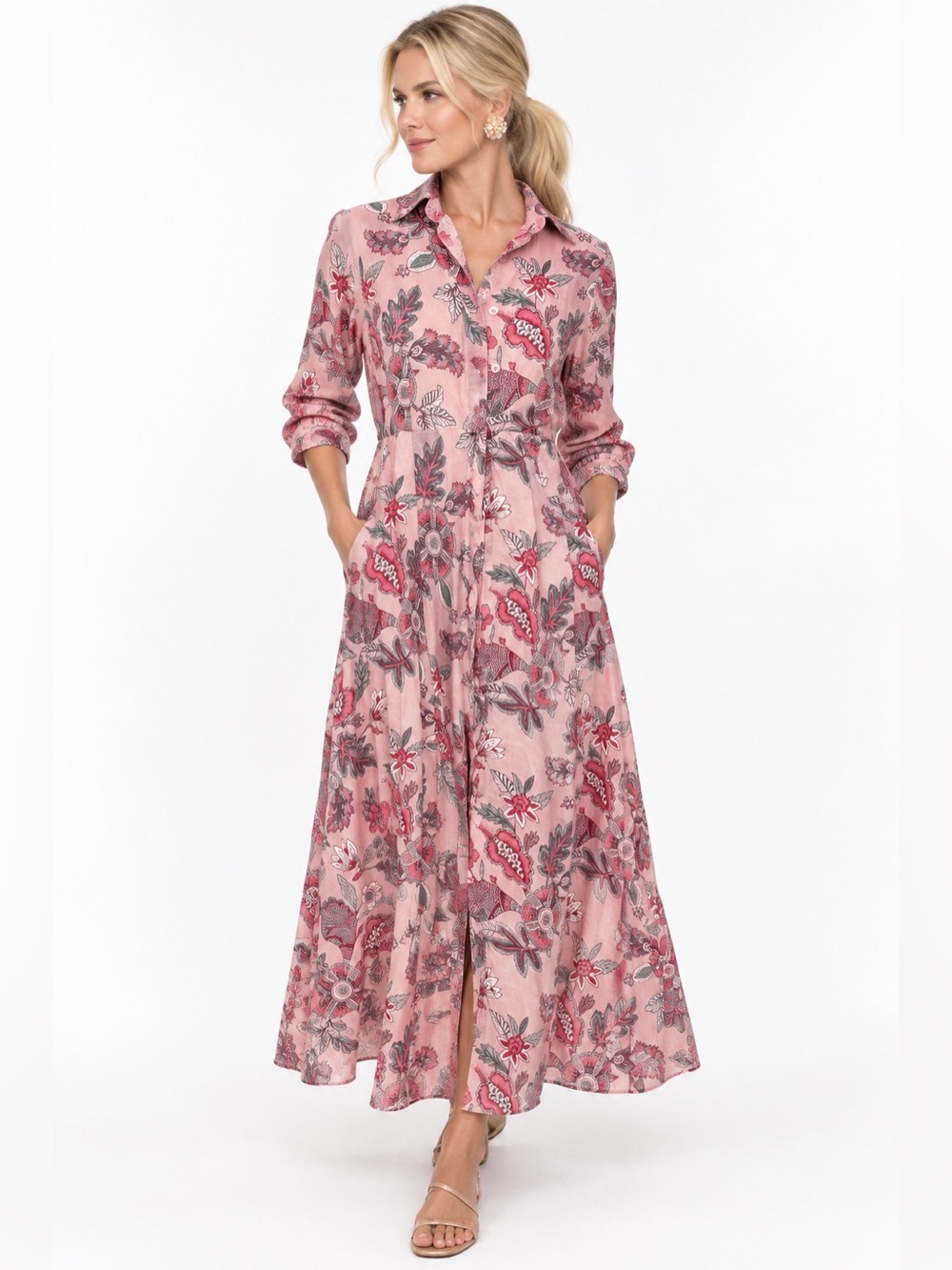 Julia Amory JA Dress Floral Cotton Maxi Shirtdress in Wild Orchid Cap Ferrat